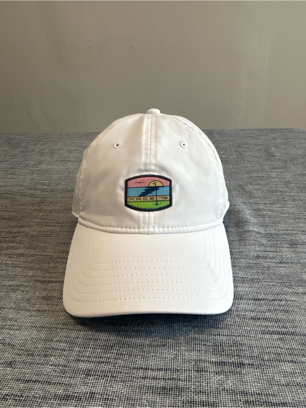 TaylorMade White Golf Hat Adjustable Leather Strapback “Made 79” Sunset Patch